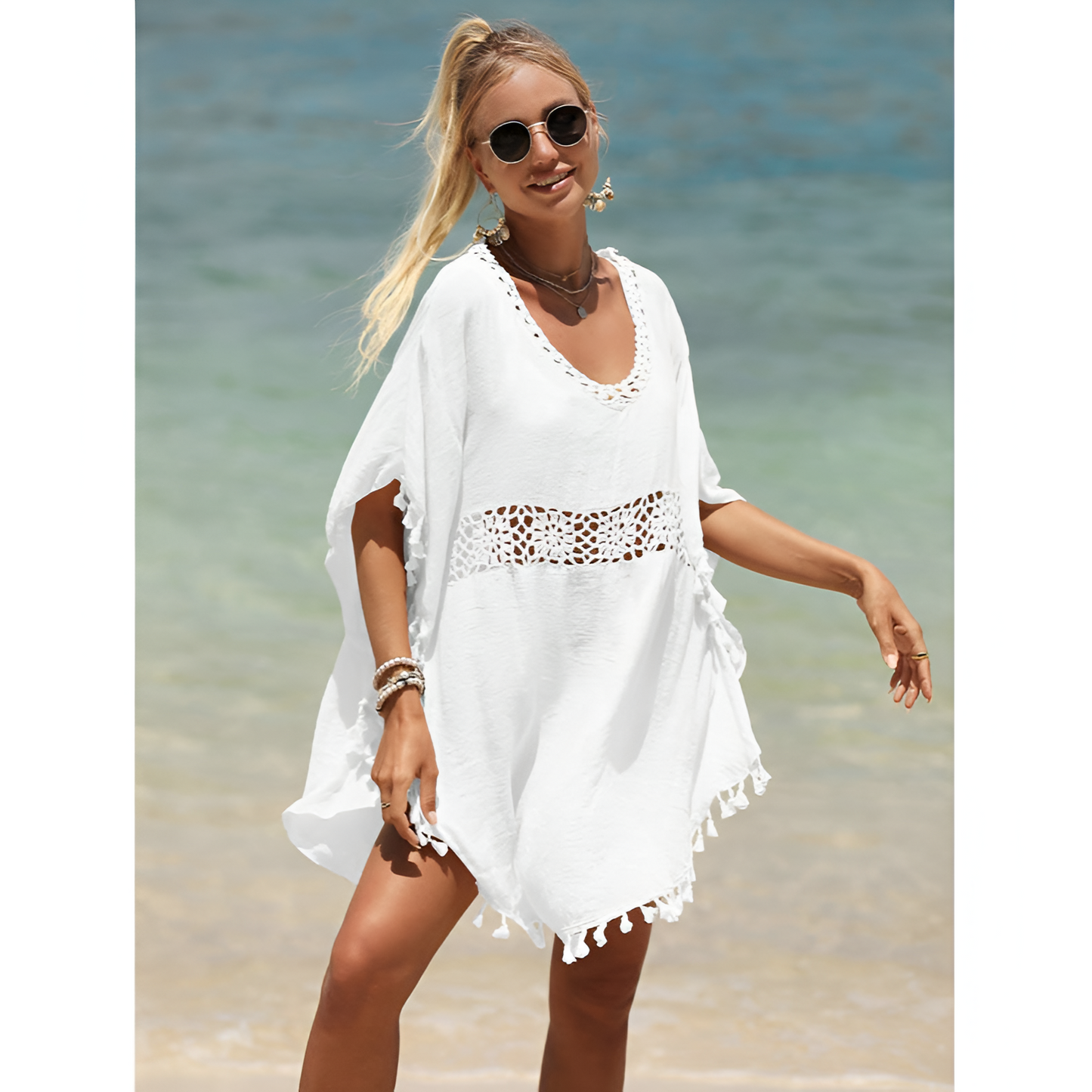 Minikjole til kvinder - Strandstil - Hæklet kant - Afslappet pasform