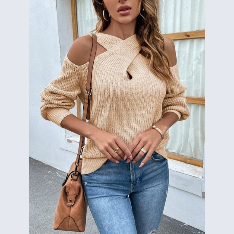 Dametrøje – Udskårne skuldre – Afslappet pasform – Let strik