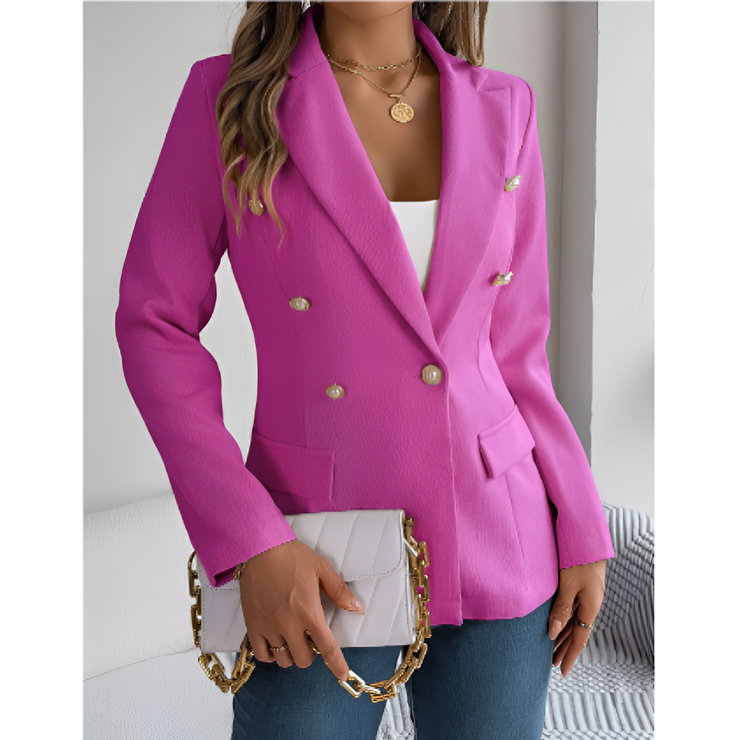 Blazer til kvinder – Klassisk skræddersyning – Iøjnefaldende knapper – Moderne elegance