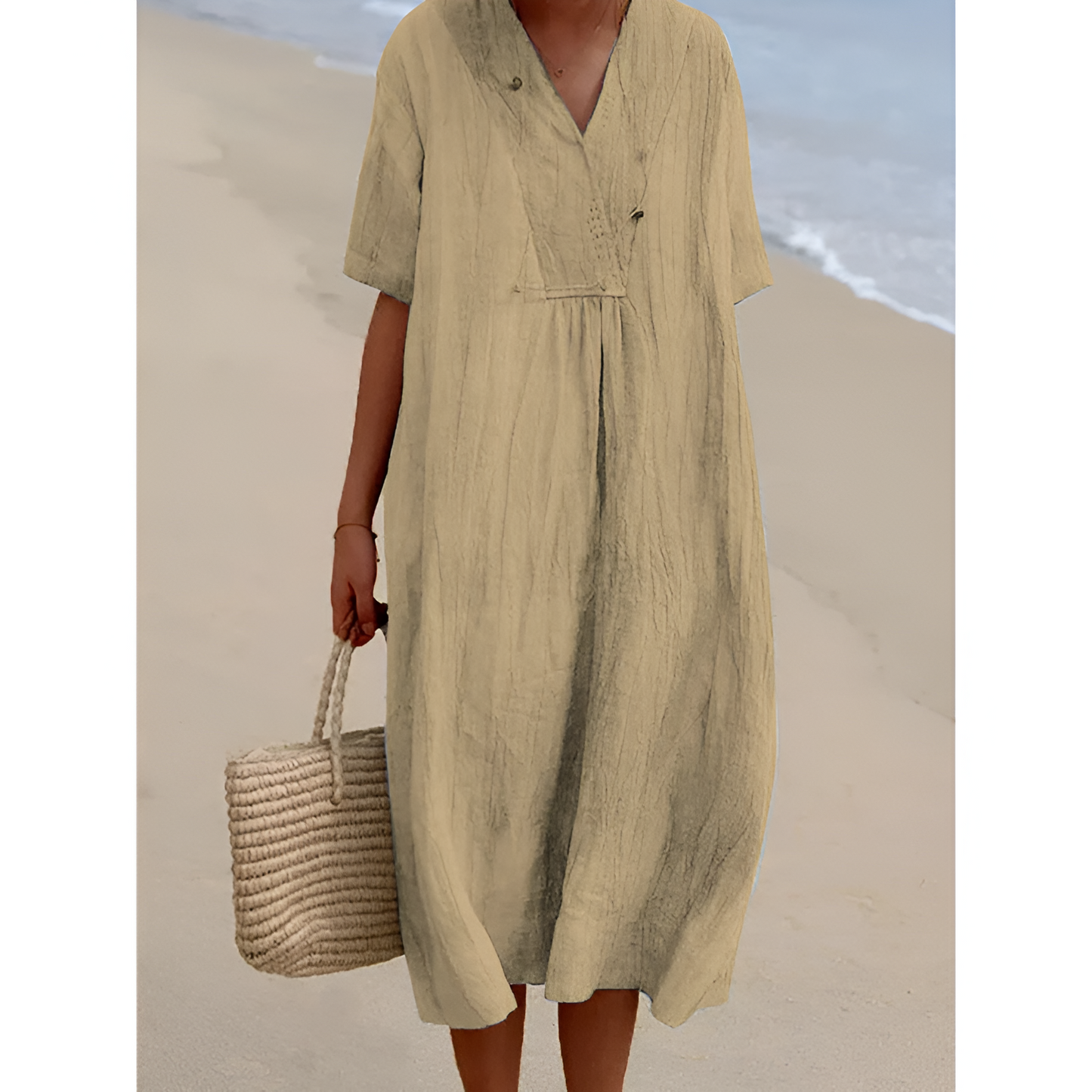 Strandkjole til kvinder – V-hals – Åndbart stof – Afslappet pasform