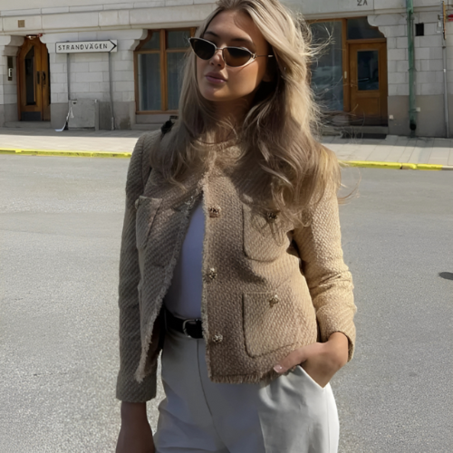 Tweedjakke til kvinder – kort længde – lommer foran – knaplukning