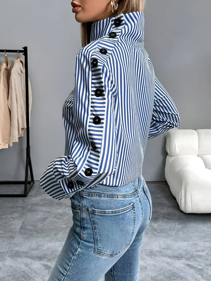 Elegant Stribet Skjortebluse Dame-3