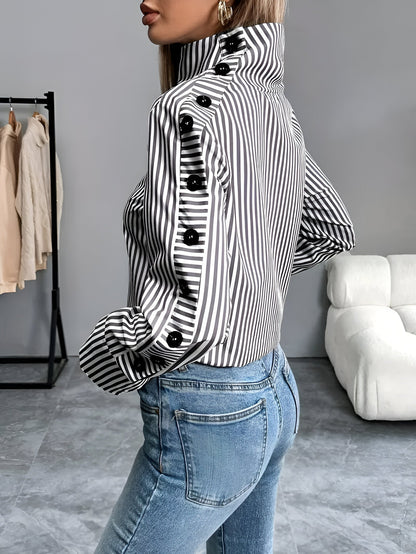 Elegant Stribet Skjortebluse Dame-5