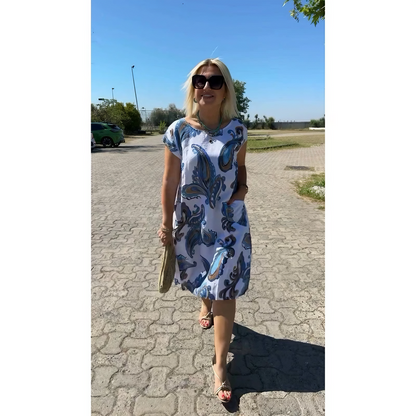 Sommerkjole til kvinder – Løs pasform – Åndbart materiale – Rund halsudskæring