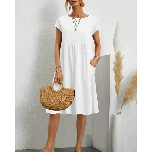 Casual kjole til kvinder – Let materiale – Sidelommer – Tidløs stil