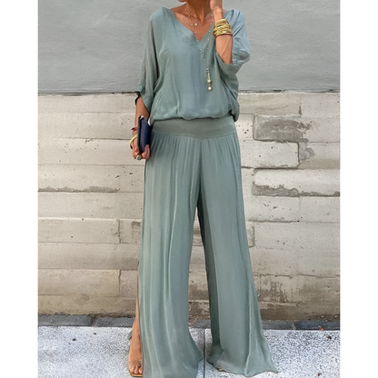 Kvindesæt – Bohemian stil – Brede ærmer – Bluse med V-hals