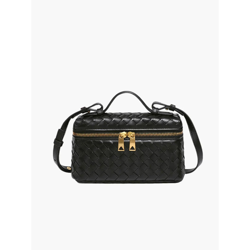 Damehåndtaske – Vævet design – Justerbar rem – Guldlynlåse