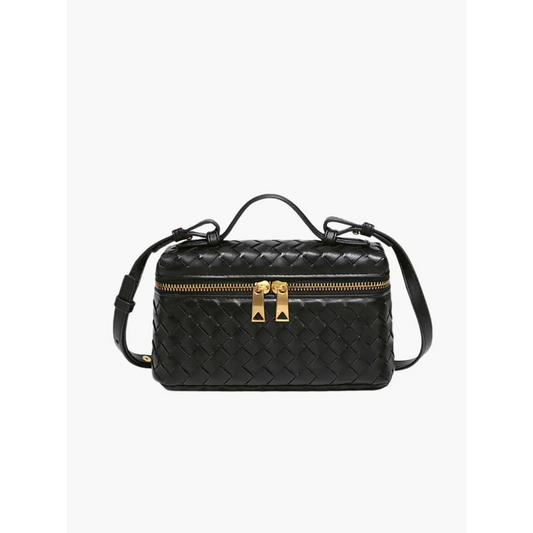 Damehåndtaske – Vævet design – Justerbar rem – Guldlynlåse