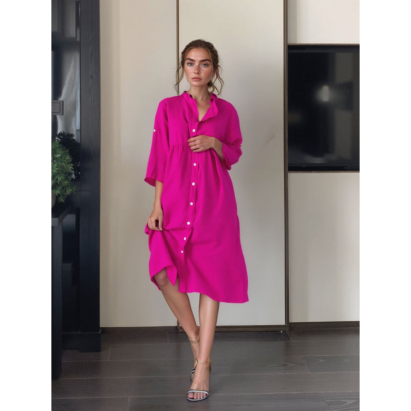 Midi-kjole til kvinder – Knaplukning foran – Elegant pasform – Iøjnefaldende design