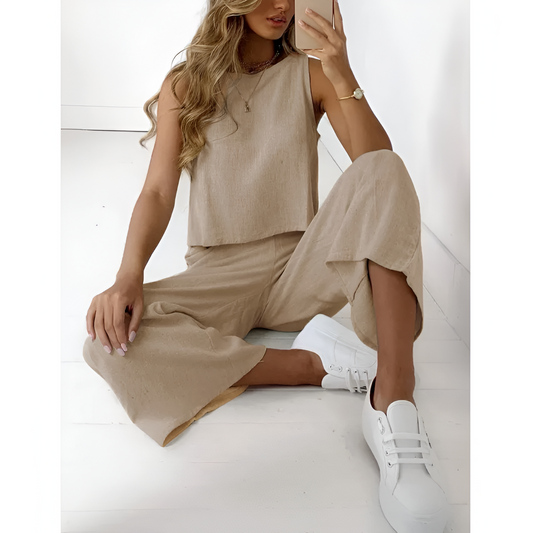 Linned sæt til kvinder – Løs pasform – Sommermust-have – Stilfuldt snit