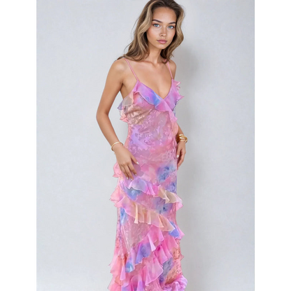 Sommerkjole til kvinder – Letvægtsmesh – Rynkede detaljer – V-udskæring