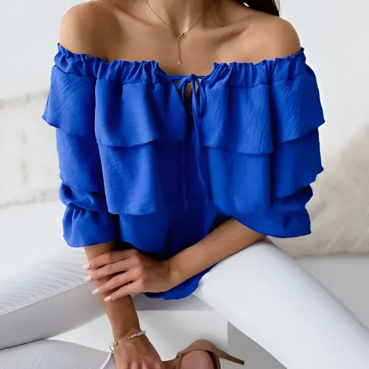 Dame bluse – Off-shoulder – Krøllet design – Letvægtsstof