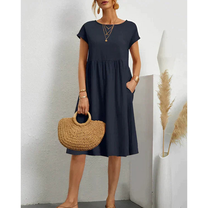 Casual kjole til kvinder – Let materiale – Sidelommer – Tidløs stil