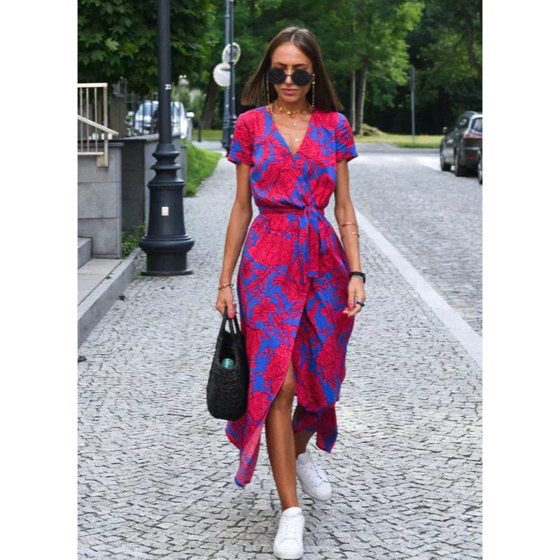 Maxikjole til kvinder – Wrap-design – Blomsterprint – V-udskæring