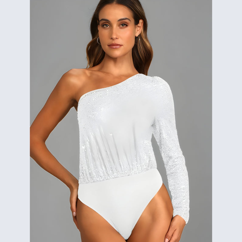 Top til kvinder – Glamourøs stil – En skulder – Glitrende finish