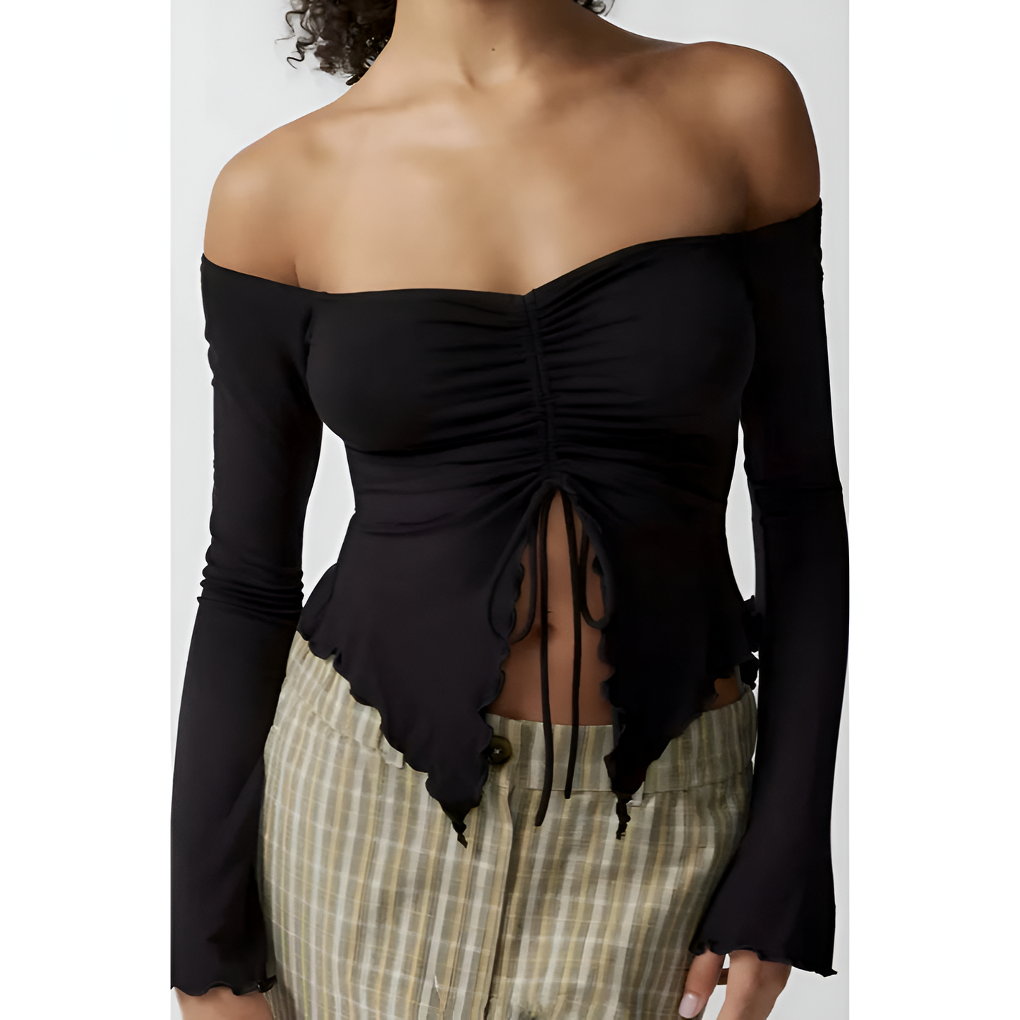 Off-shoulder top til kvinder - Elegant ærme - Bomuldsstof - Afslappet pasform