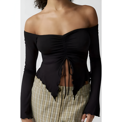 Off-shoulder top til kvinder - Elegant ærme - Bomuldsstof - Afslappet pasform