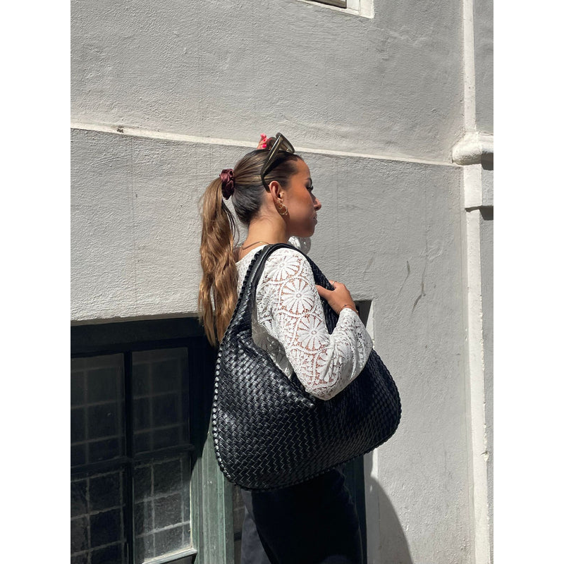 Damehåndtaske – Vævet design – Lynlåslukning – Rummeligt interiør