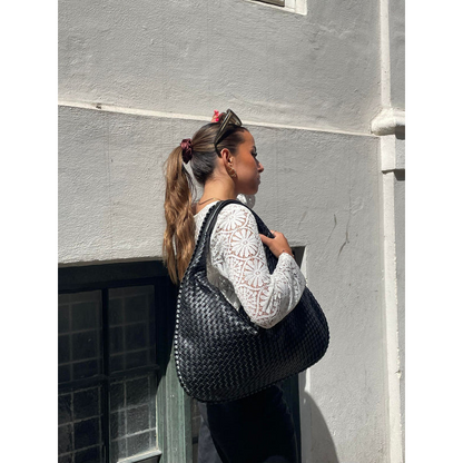 Damehåndtaske – Vævet design – Lynlåslukning – Rummeligt interiør