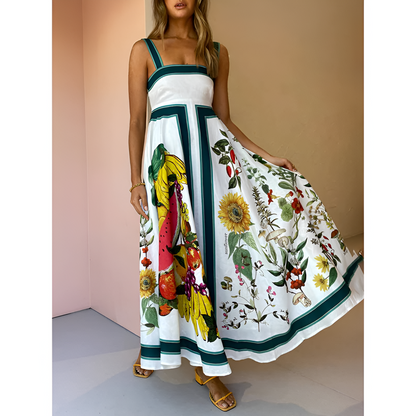 Maxikjole til kvinder - Botanisk blomstermønster - Andbart stof - Elegant snit