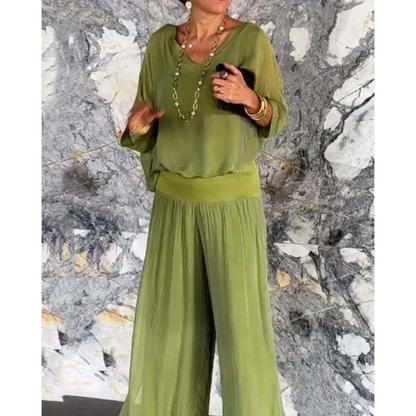 Kvindesæt – Bohemian stil – Brede ærmer – Bluse med V-hals