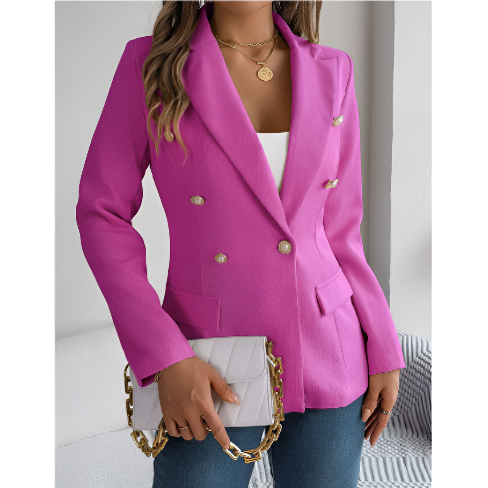 Blazer til kvinder – Klassisk skræddersyning – Iøjnefaldende knapper – Moderne elegance