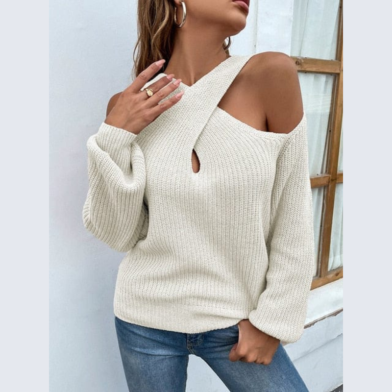 Dametrøje – Udskårne skuldre – Afslappet pasform – Let strik