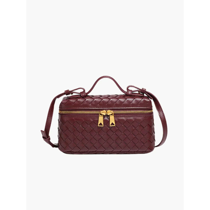 Damehåndtaske – Vævet design – Justerbar rem – Guldlynlåse