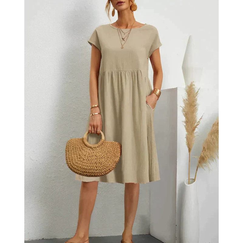 Casual kjole til kvinder – Let materiale – Sidelommer – Tidløs stil