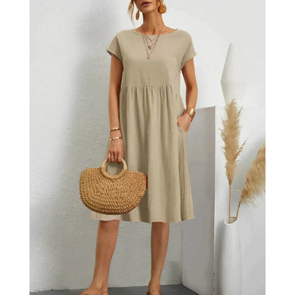 Casual kjole til kvinder – Let materiale – Sidelommer – Tidløs stil
