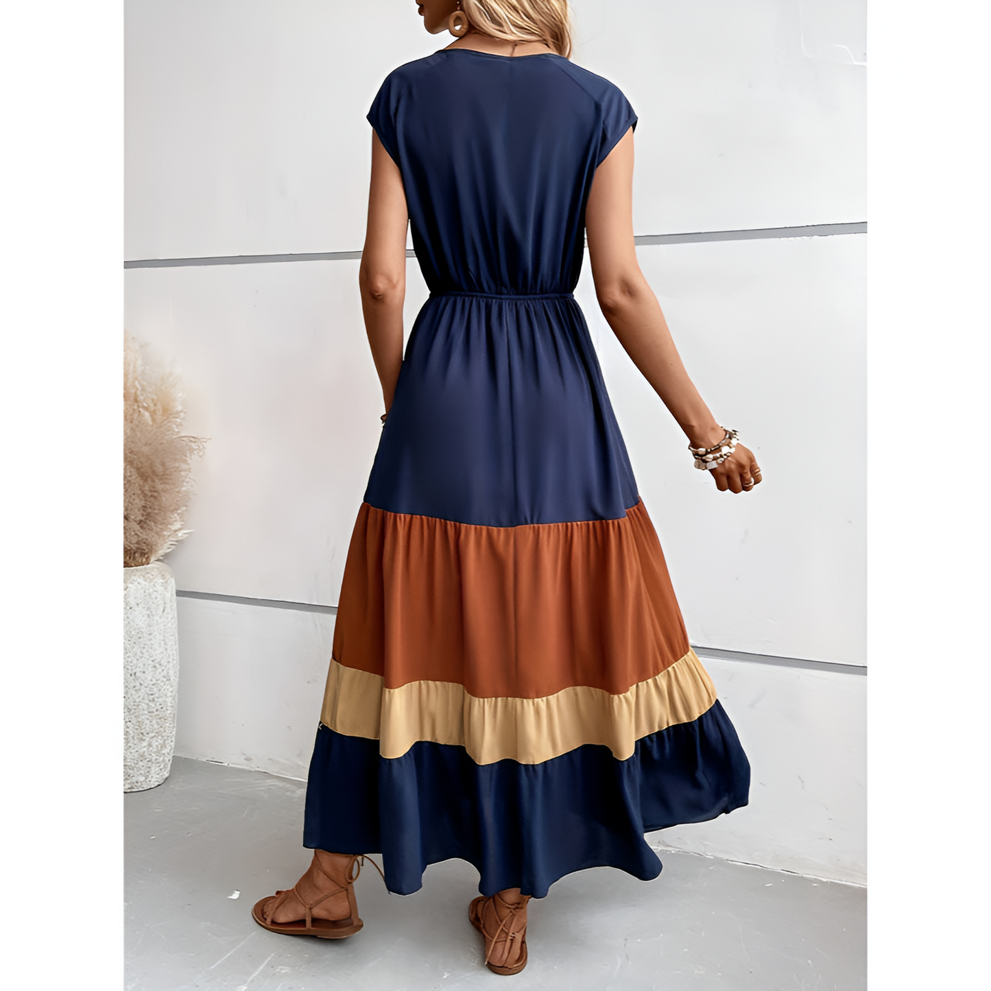 Maxikjole til damer - Dyb V hals - Elegant A linje - Sommerstil