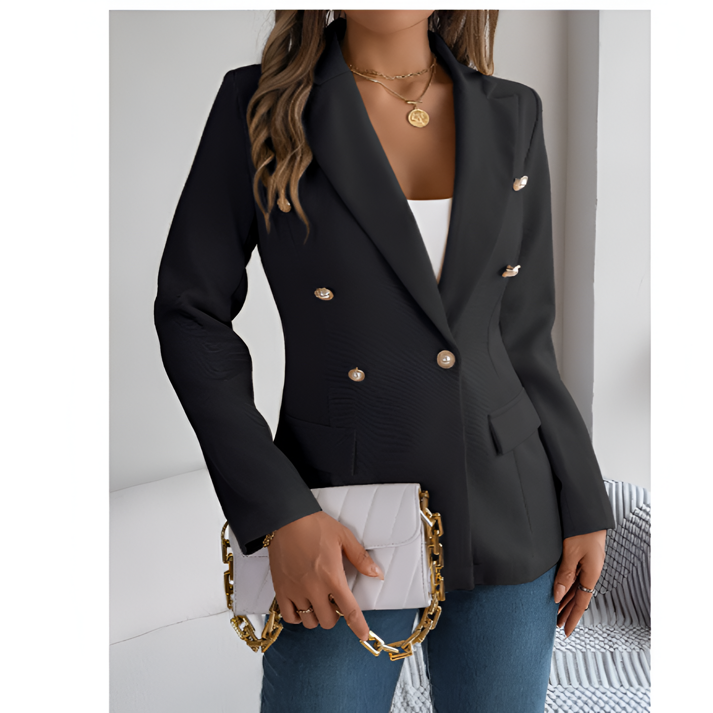 Blazer til kvinder – Klassisk skræddersyning – Iøjnefaldende knapper – Moderne elegance