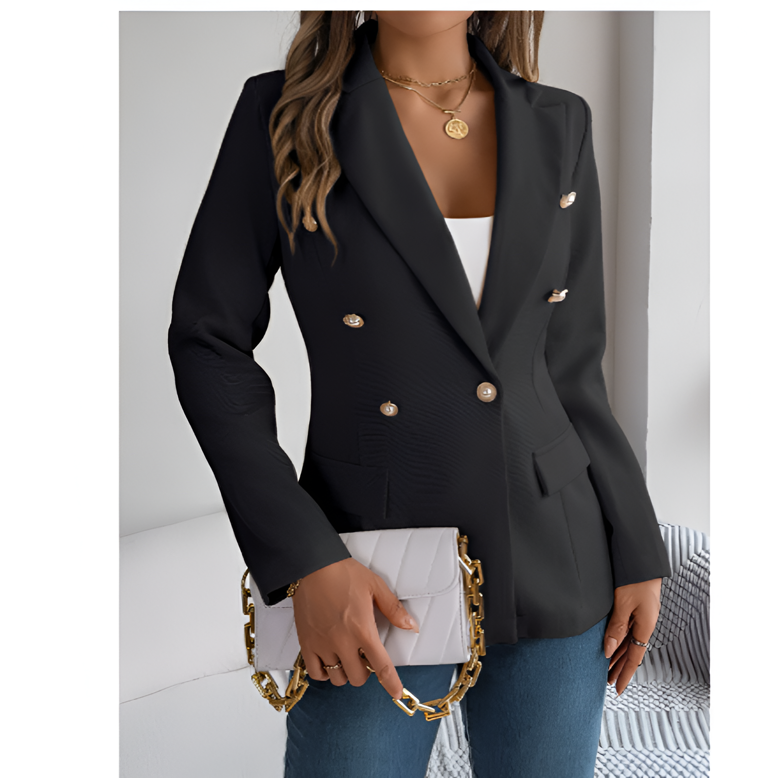 Blazer til kvinder – Klassisk skræddersyning – Iøjnefaldende knapper – Moderne elegance