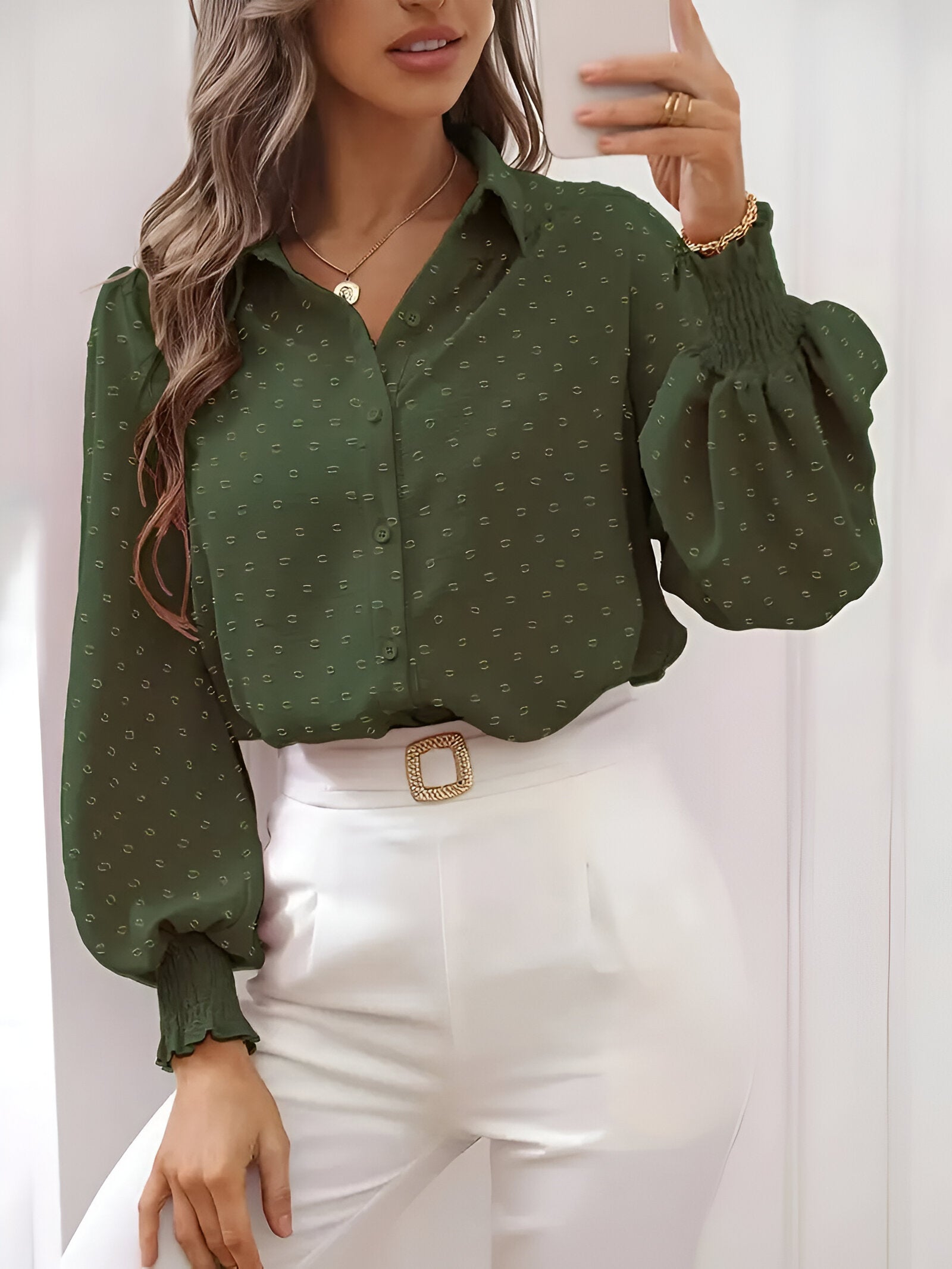 Elegant Bluse Med Lantaarnmuffer-2