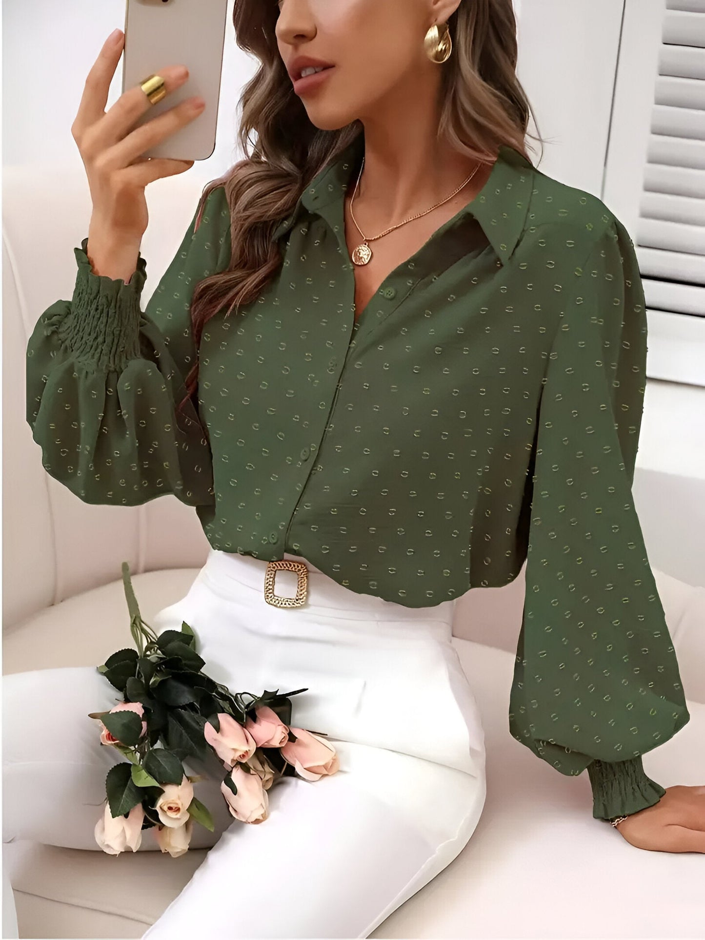 Variant image for Elegant Bluse Med Lantaarnmuffer-4