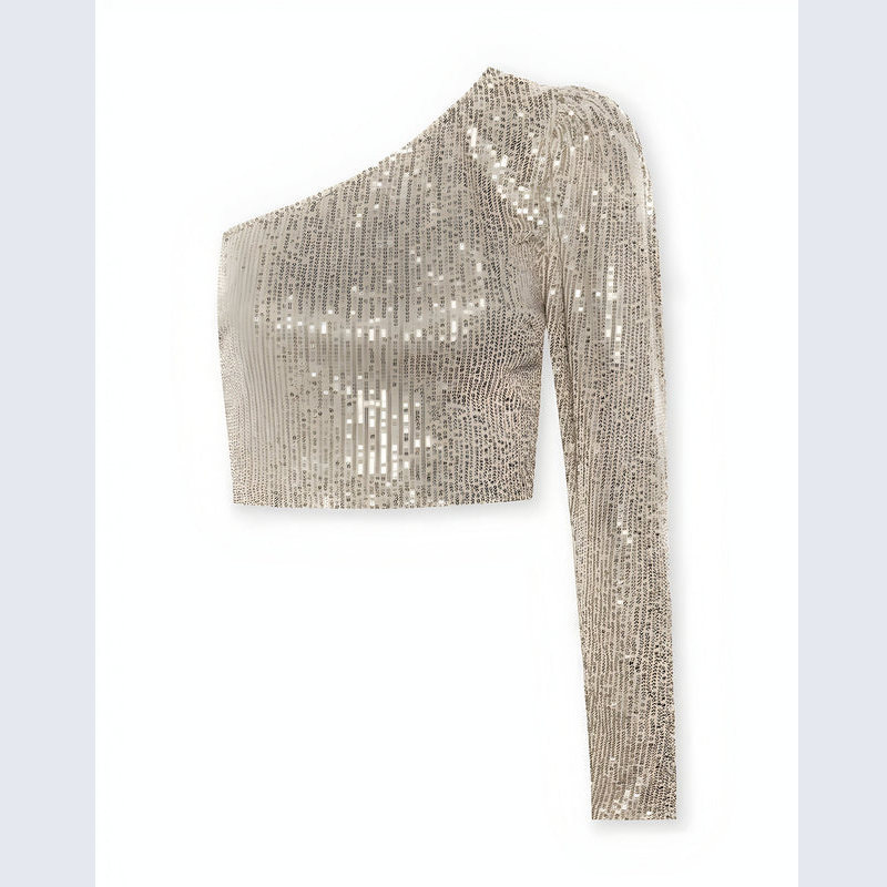 Top til kvinder – Glamourøs stil – En skulder – Glitrende finish