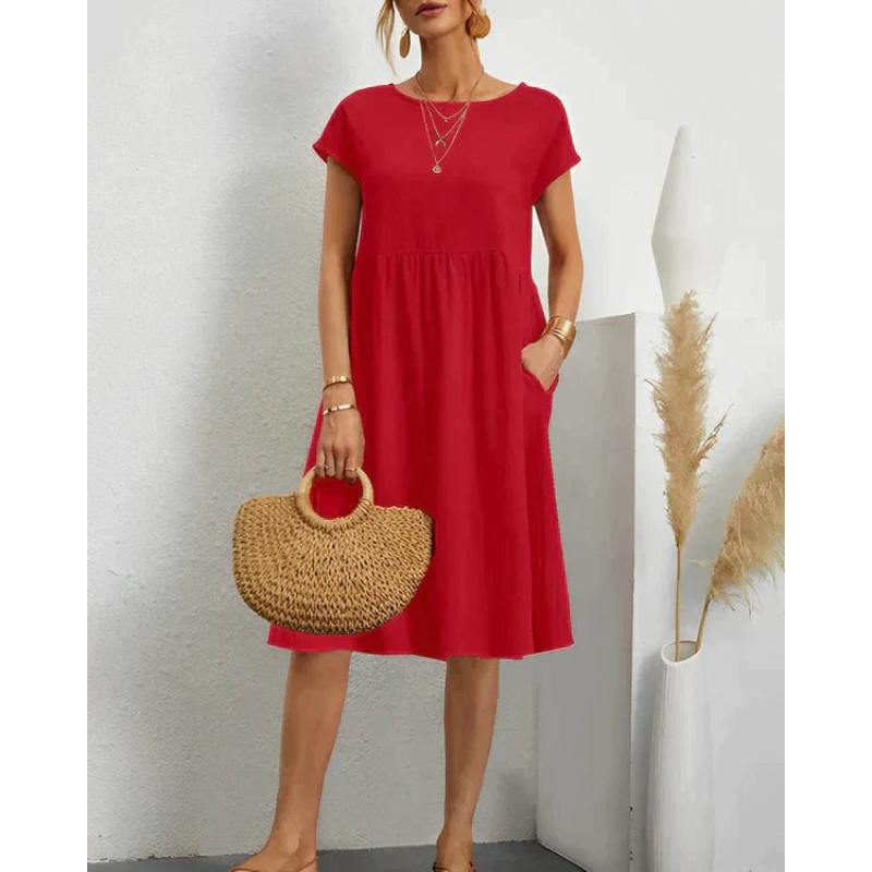 Casual kjole til kvinder – Let materiale – Sidelommer – Tidløs stil