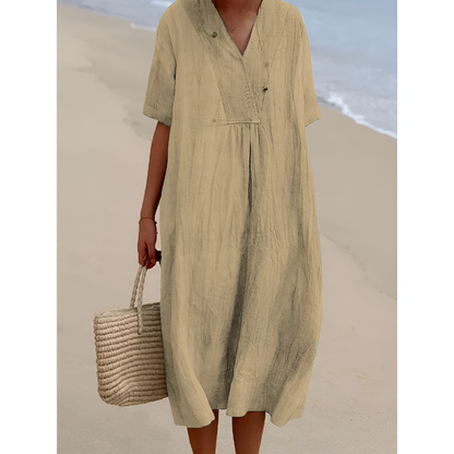 Strandkjole til kvinder – V-hals – Åndbart stof – Afslappet pasform