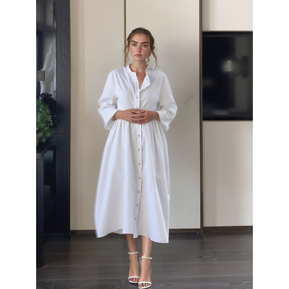 Midi-kjole til kvinder – Knaplukning foran – Elegant pasform – Iøjnefaldende design