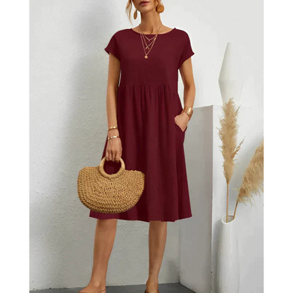 Casual kjole til kvinder – Let materiale – Sidelommer – Tidløs stil