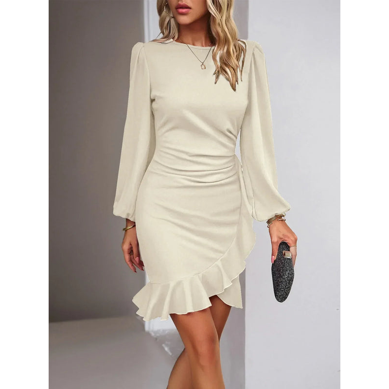 Formel kjole til kvinder – Elegant pasform – Asymmetrisk kant – Lange ærmer
