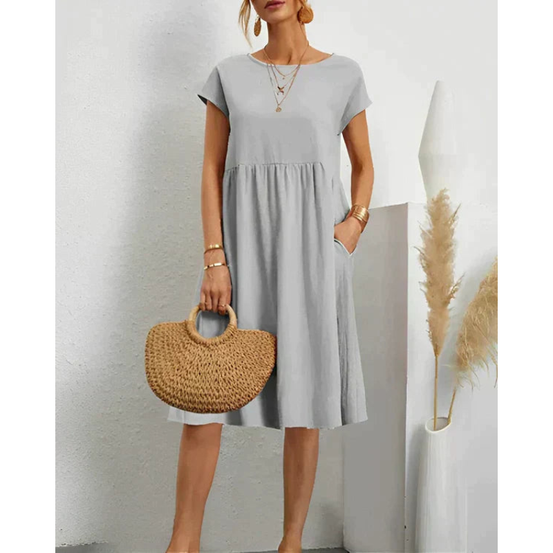 Casual kjole til kvinder – Let materiale – Sidelommer – Tidløs stil