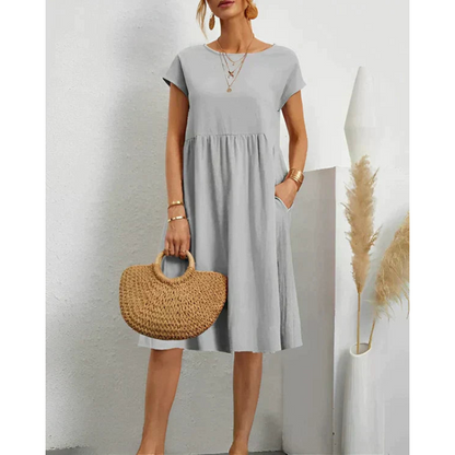 Casual kjole til kvinder – Let materiale – Sidelommer – Tidløs stil