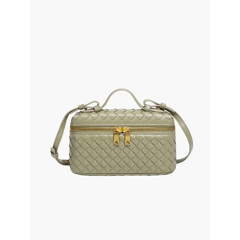 Damehåndtaske – Vævet design – Justerbar rem – Guldlynlåse