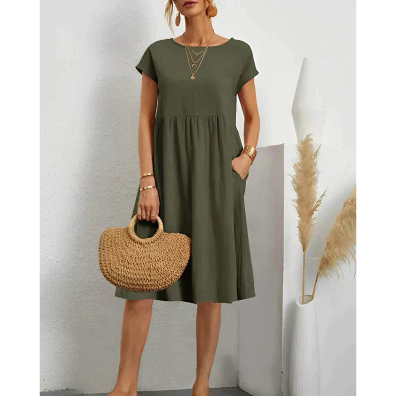 Casual kjole til kvinder – Let materiale – Sidelommer – Tidløs stil