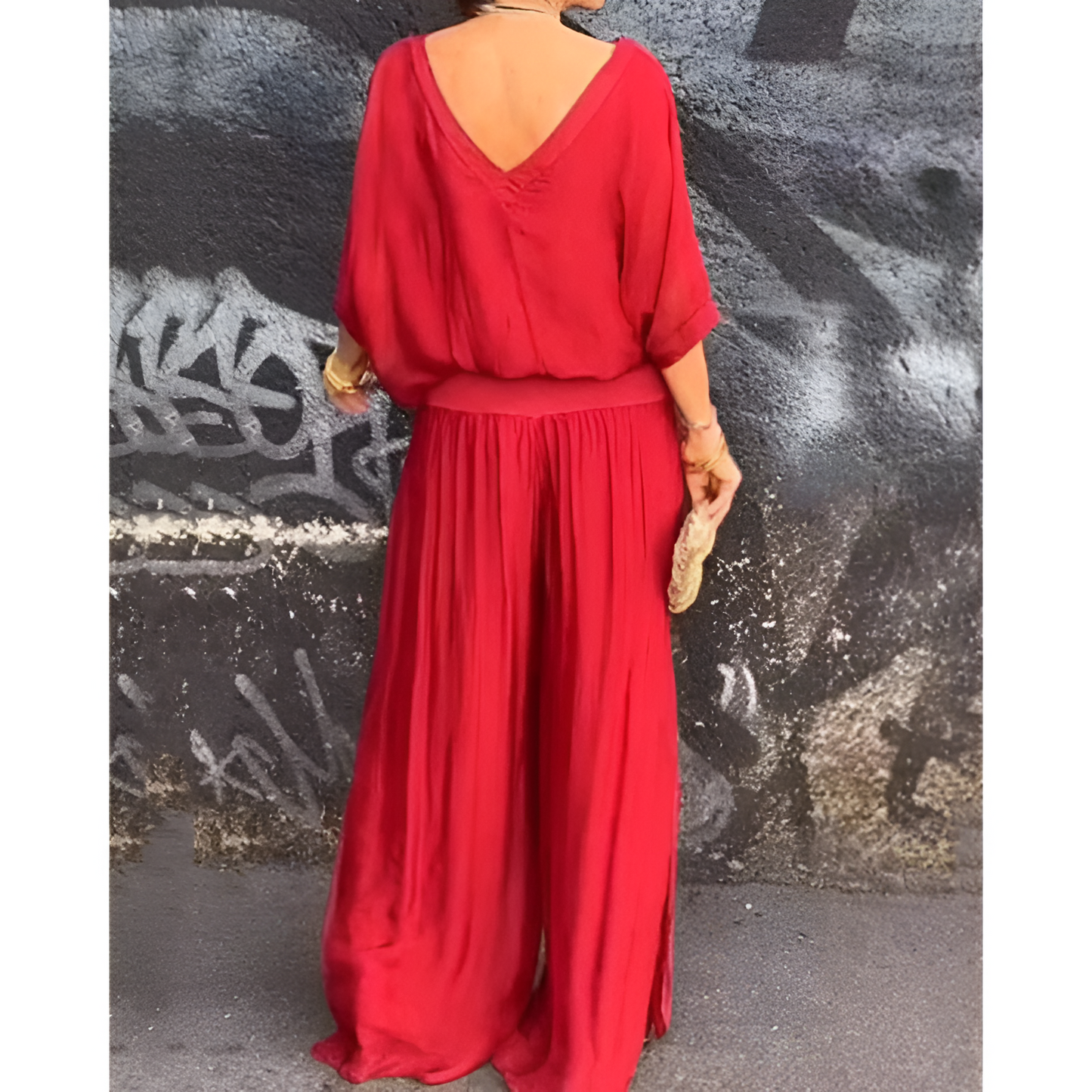 Kvindesæt – Bohemian stil – Brede ærmer – Bluse med V-hals