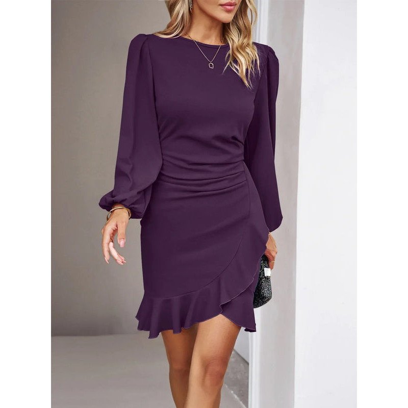 Formel kjole til kvinder – Elegant pasform – Asymmetrisk kant – Lange ærmer