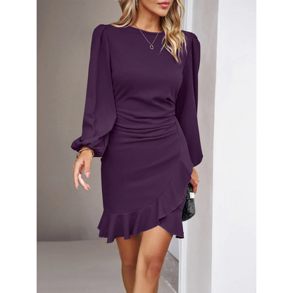 Formel kjole til kvinder – Elegant pasform – Asymmetrisk kant – Lange ærmer