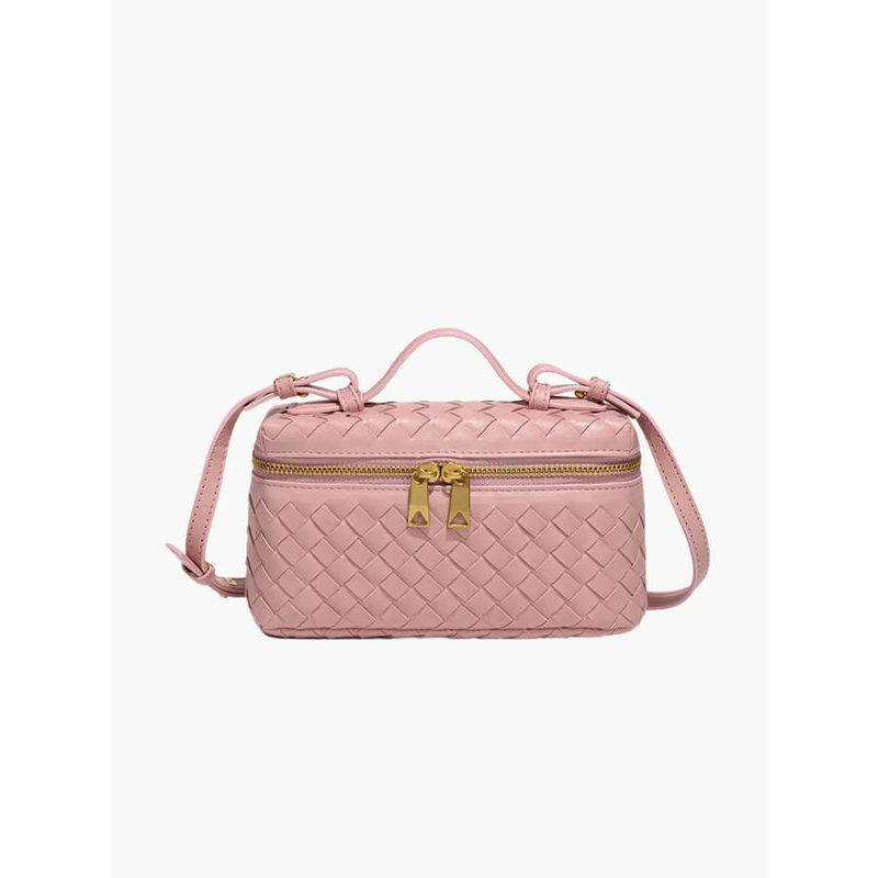 Damehåndtaske – Vævet design – Justerbar rem – Guldlynlåse