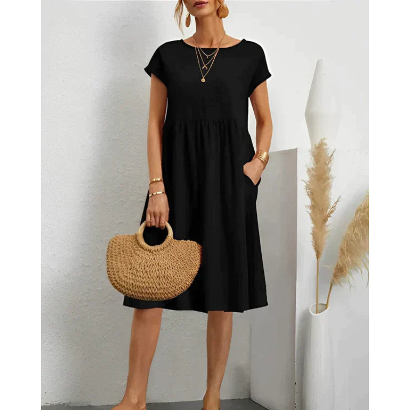 Casual kjole til kvinder – Let materiale – Sidelommer – Tidløs stil